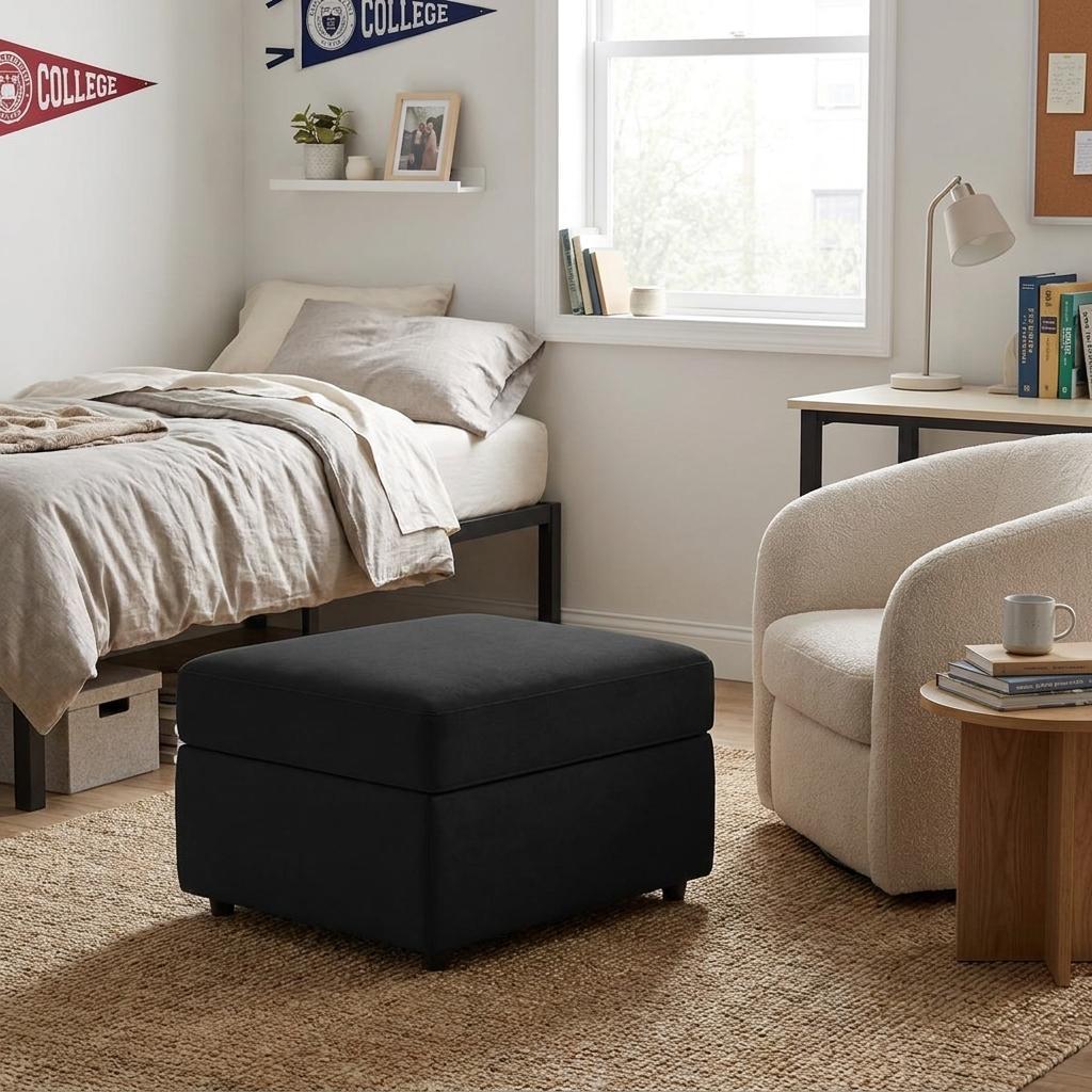 30" Black Velvet Storage Ottoman