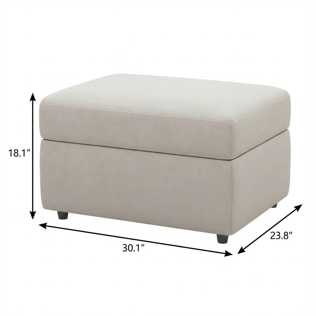 30" Beige and Black Velvet Storage Ottoman