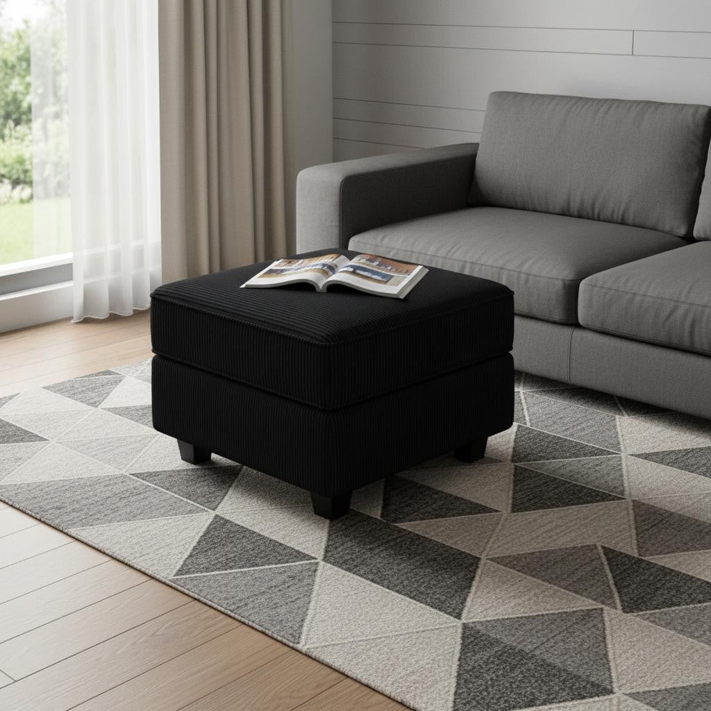 26" Black Corduroy Storage Ottoman