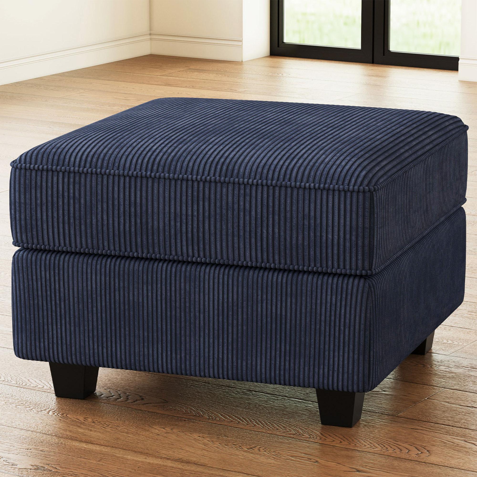 26" Navy Blue and Black Corduroy Storage Ottoman
