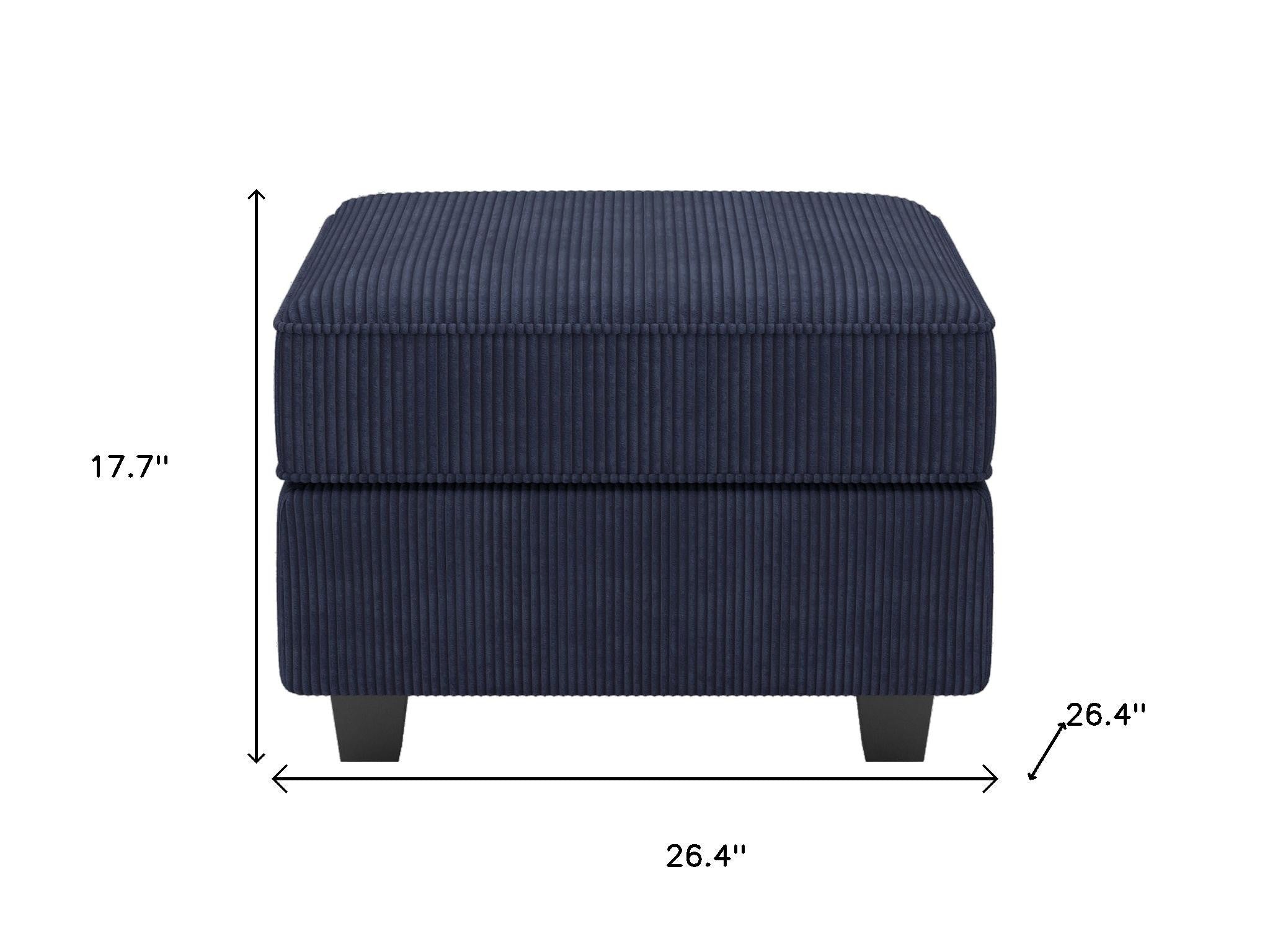 26" Navy Blue and Black Corduroy Storage Ottoman