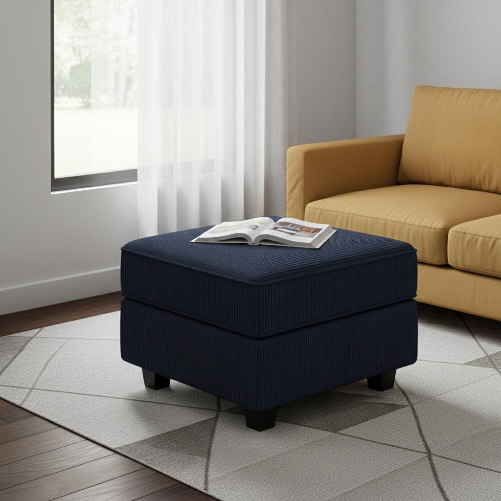 26" Navy Blue and Black Corduroy Storage Ottoman