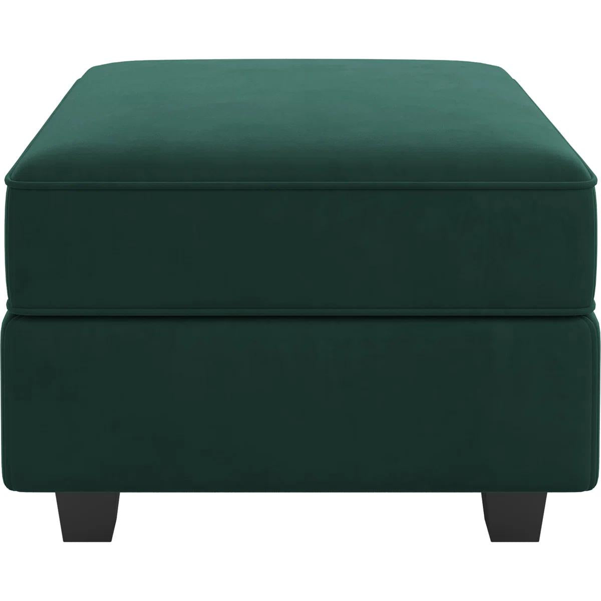 26" Green and Black Velvet Storage Ottoman