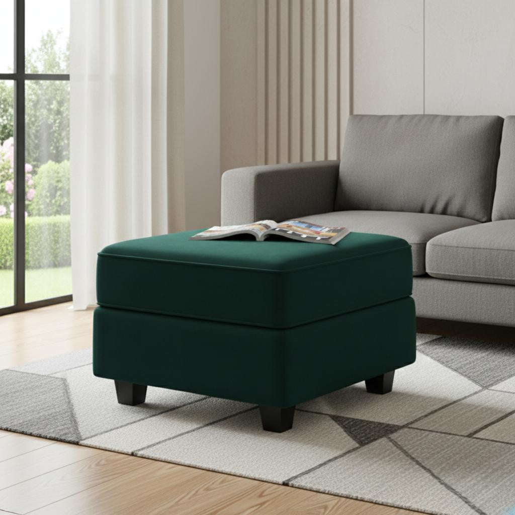 26" Green and Black Velvet Storage Ottoman