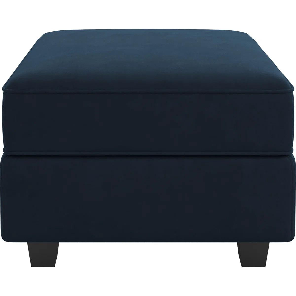 26" Blue and Black Velvet Storage Ottoman