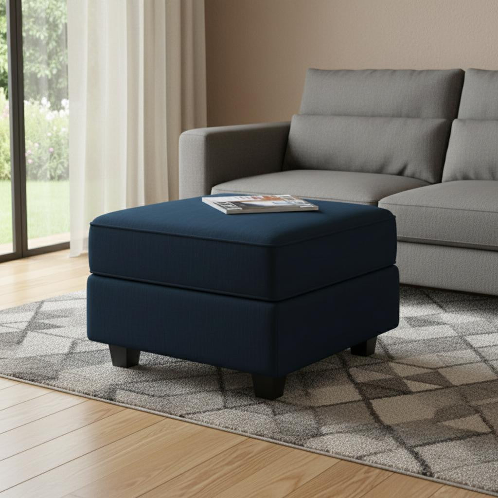 26" Blue and Black Velvet Storage Ottoman