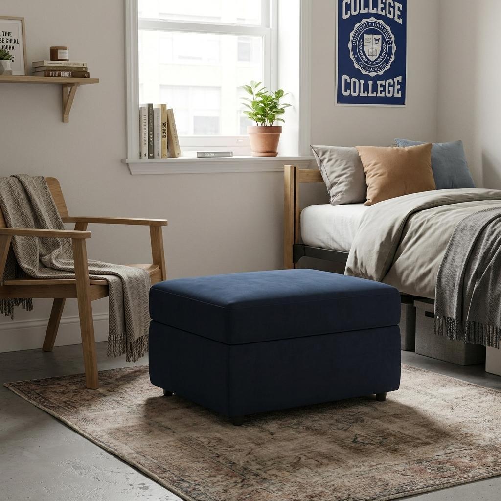 30" Blue and Black Velvet Storage Ottoman