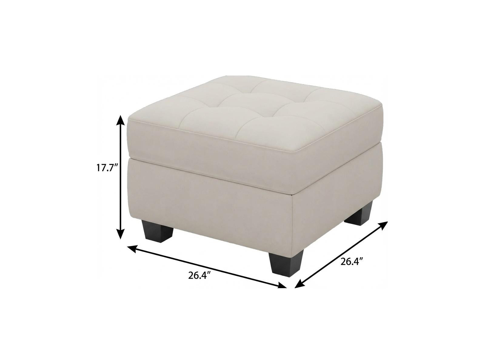 26" Beige and Black Velvet Tufted Storage Ottoman