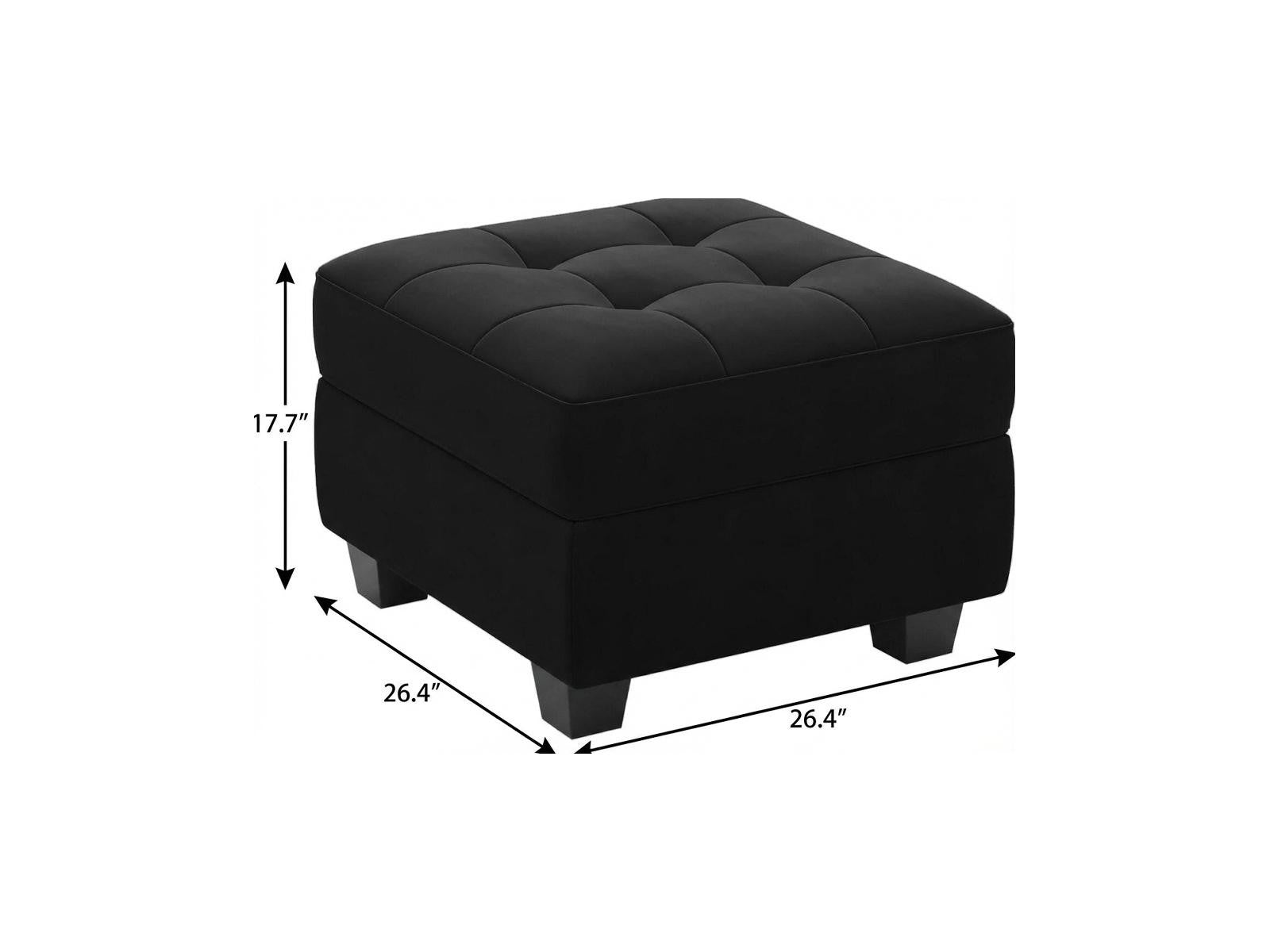 26" Black Velvet Tufted Storage Ottoman