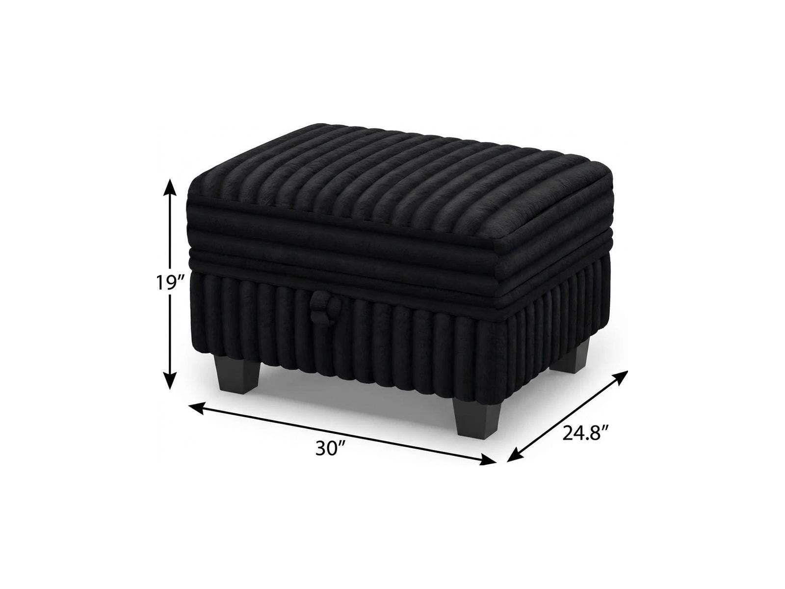 30" Black Faux Fur Storage Ottoman