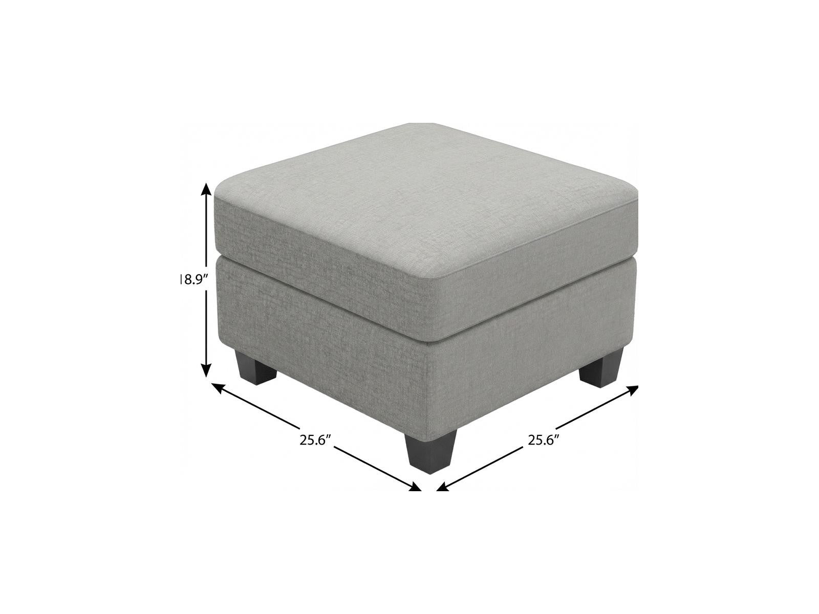 26" Light Gray and Black Chenille Storage Ottoman
