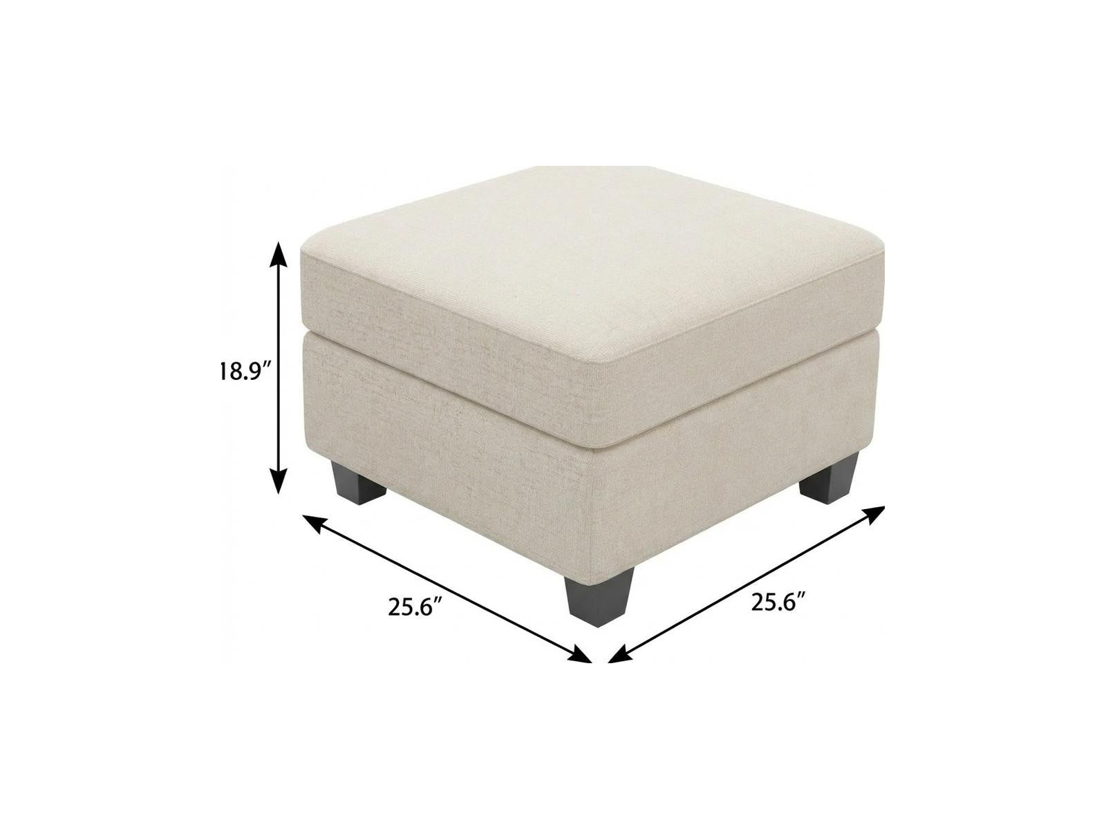 26" Beige and Black Chenille Storage Ottoman