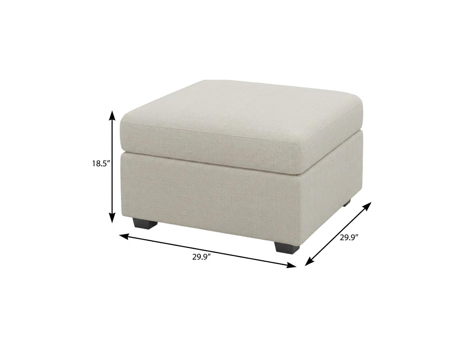 30" Beige and Black Chenille Storage Ottoman