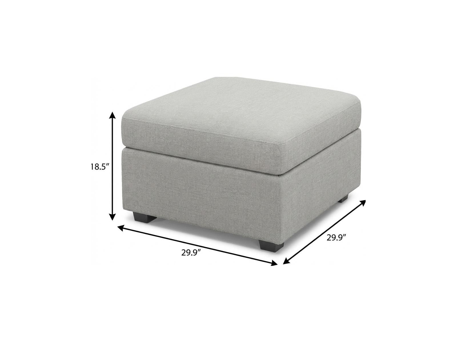 30" Light Gray and Black Chenille Storage Ottoman