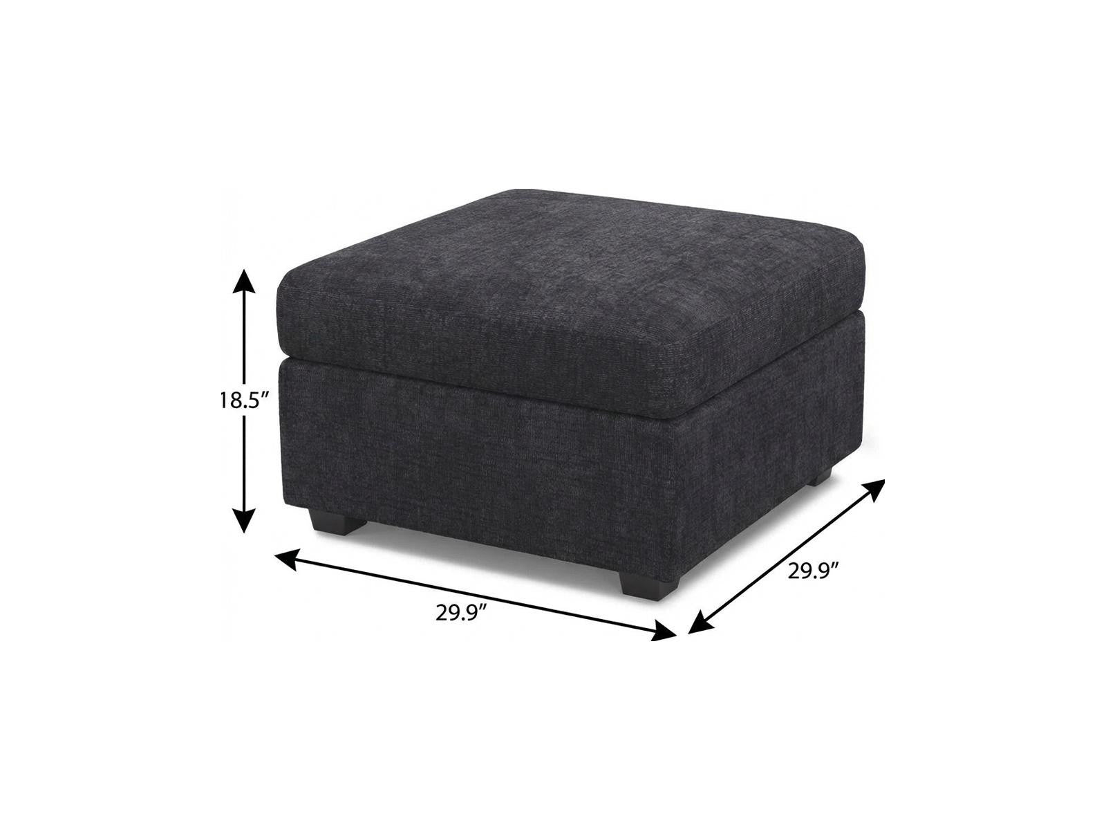 30" Charcoal Gray and Black Chenille Storage Ottoman