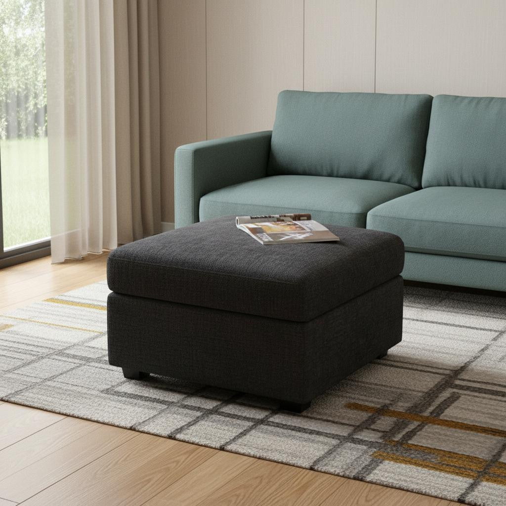 30" Charcoal Gray and Black Chenille Storage Ottoman