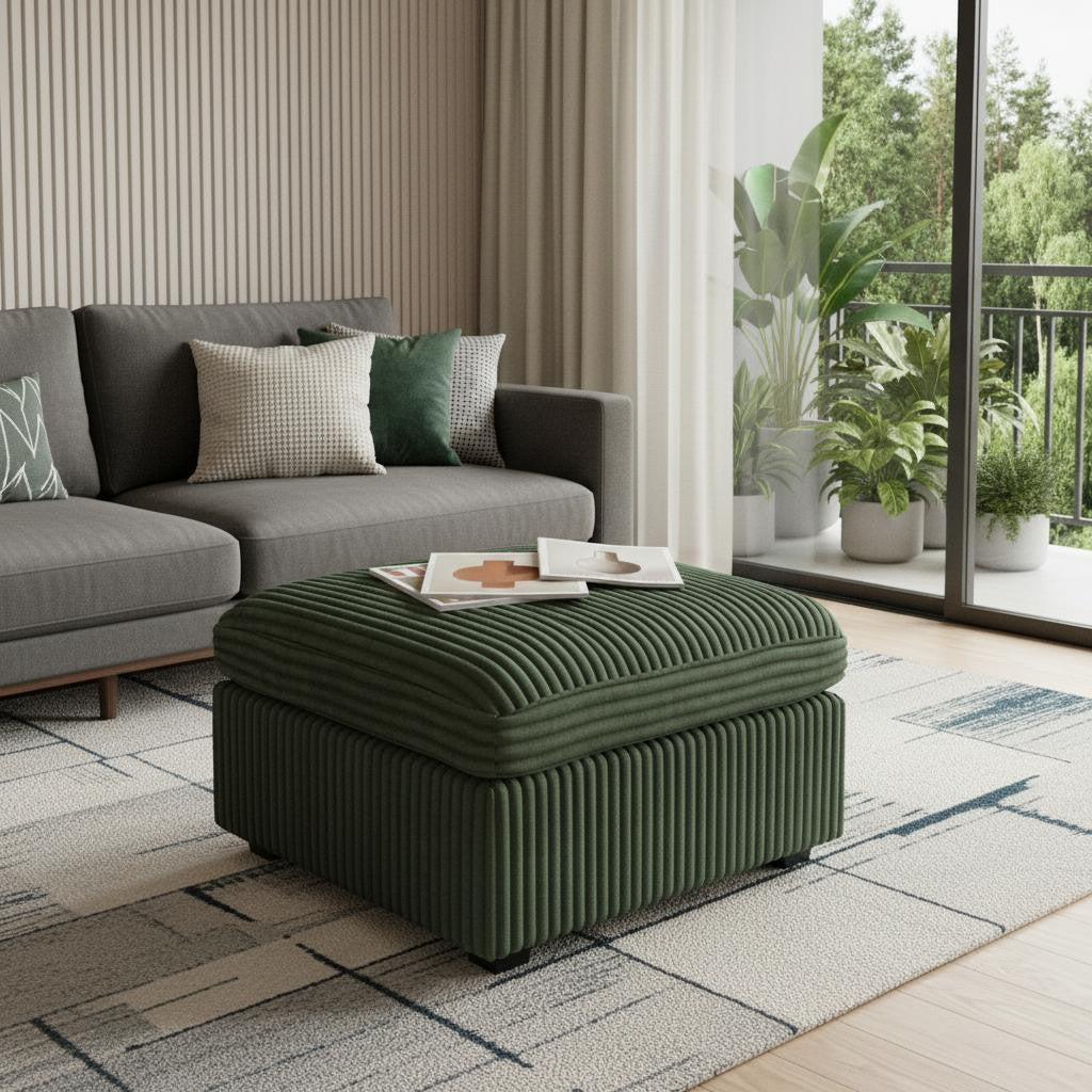 30" Green and Black Corduroy Storage Ottoman