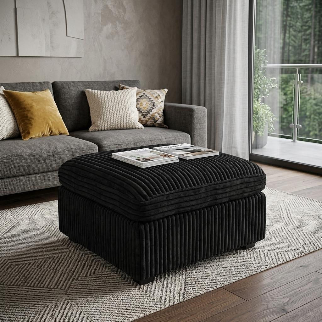 30" Black Corduroy Storage Ottoman