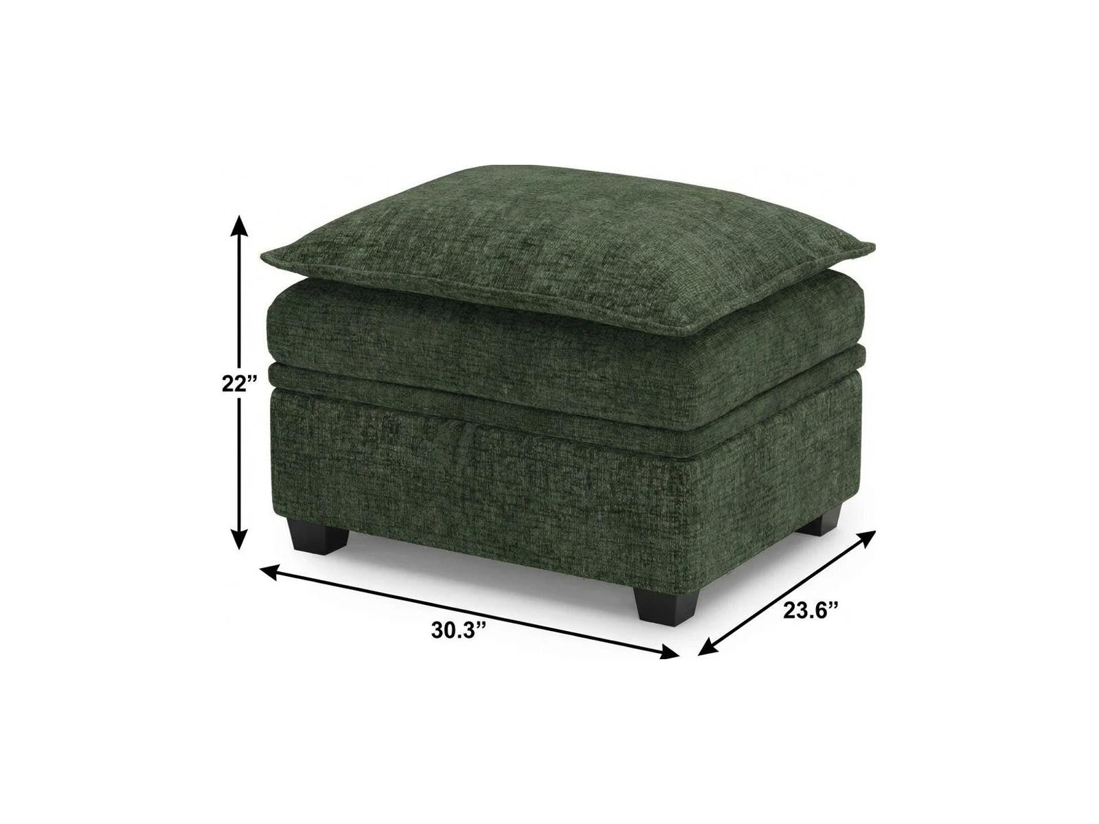 30" Green and Black Chenille Storage Ottoman