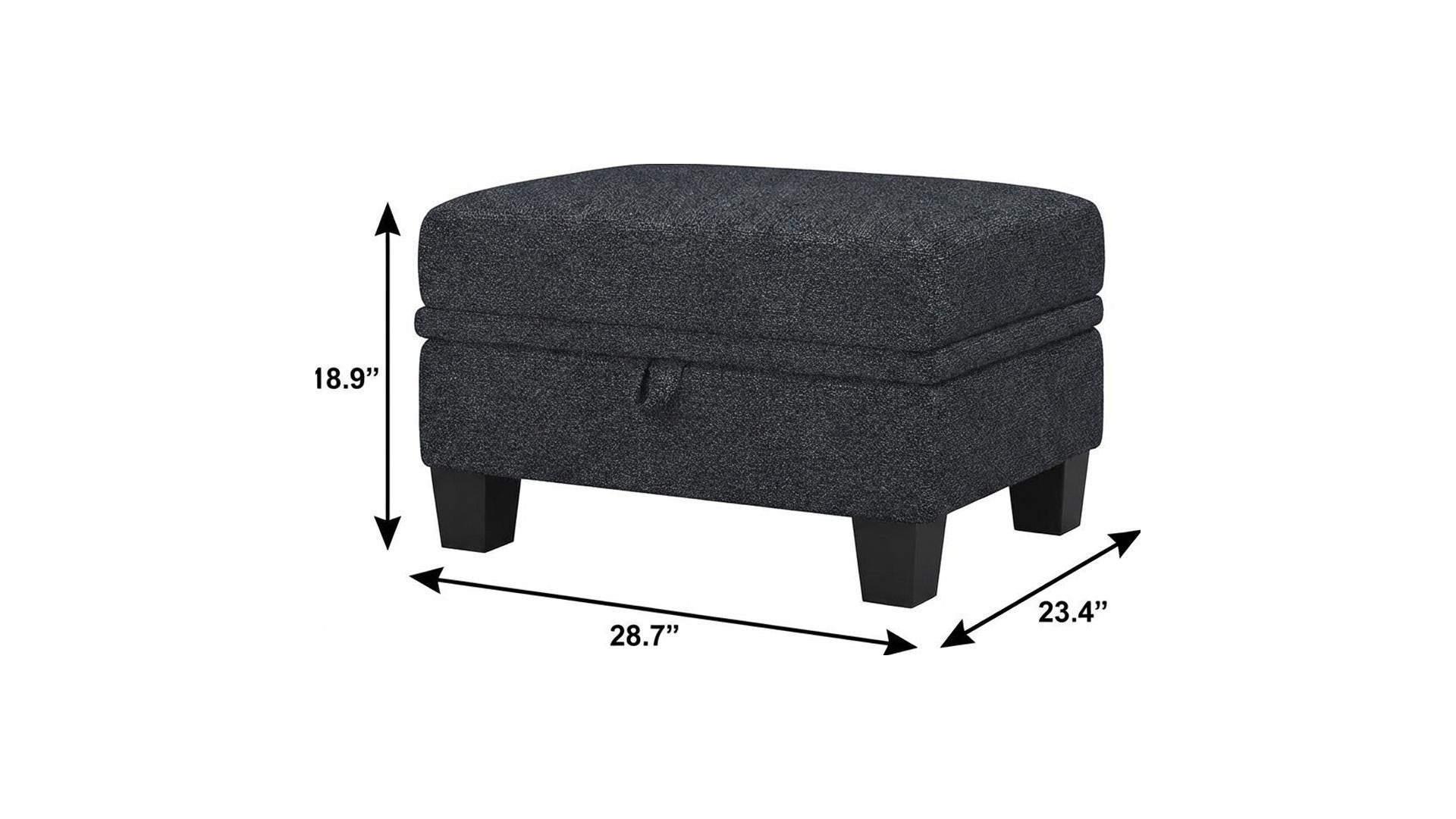 29" Gray and Black Chenille Storage Ottoman