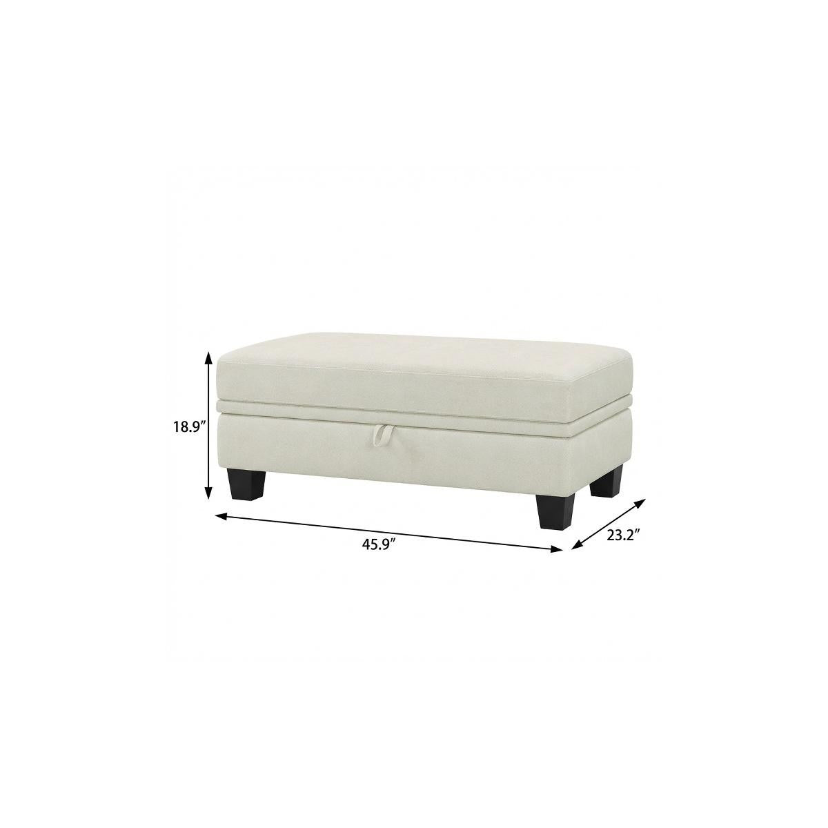 46" Beige and Black Chenille Storage Ottoman