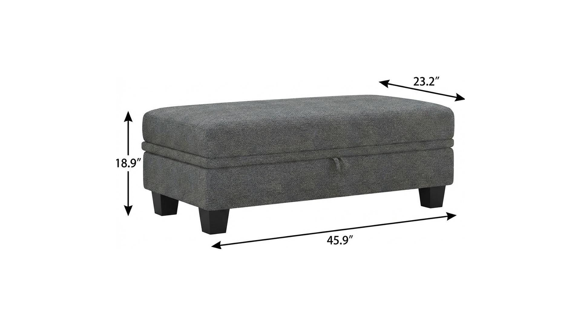 46" Light Gray and Black Chenille Storage Ottoman