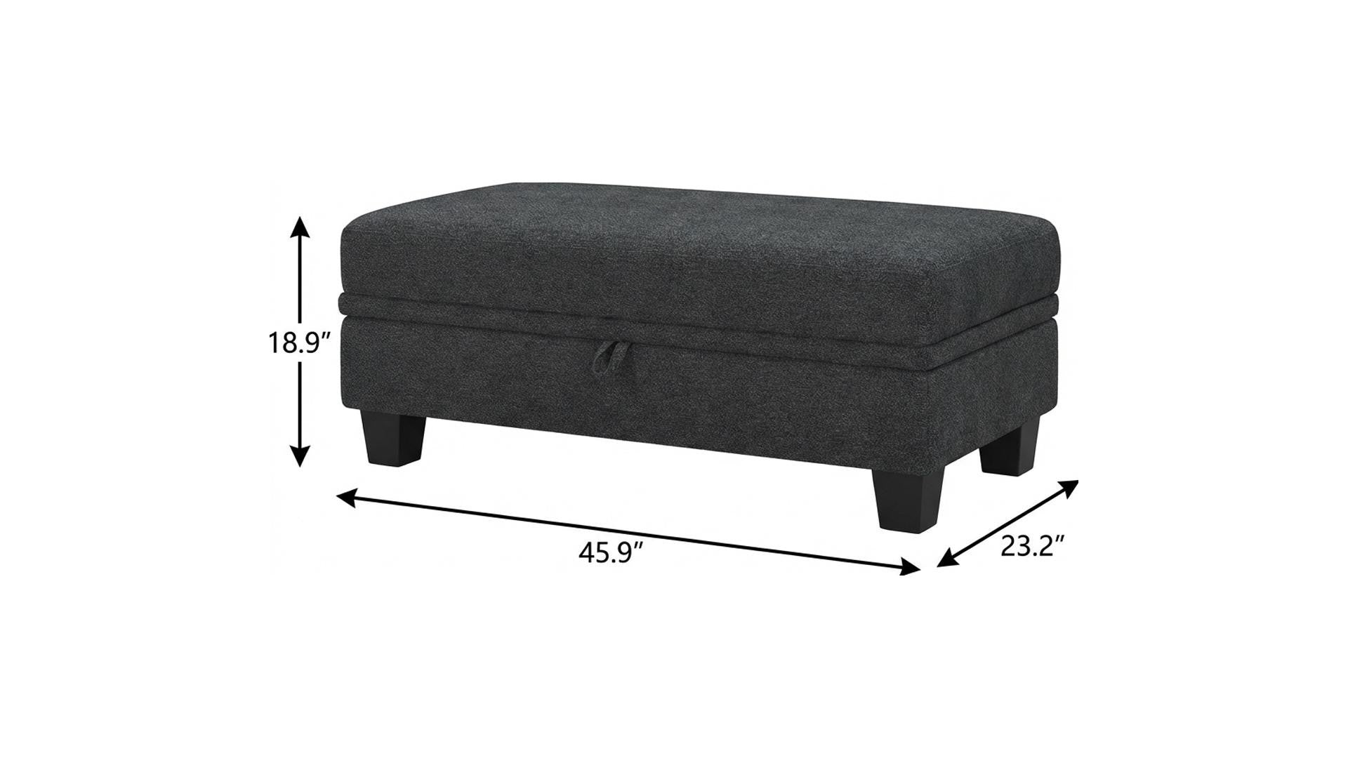 46" Gray and Black Chenille Storage Ottoman