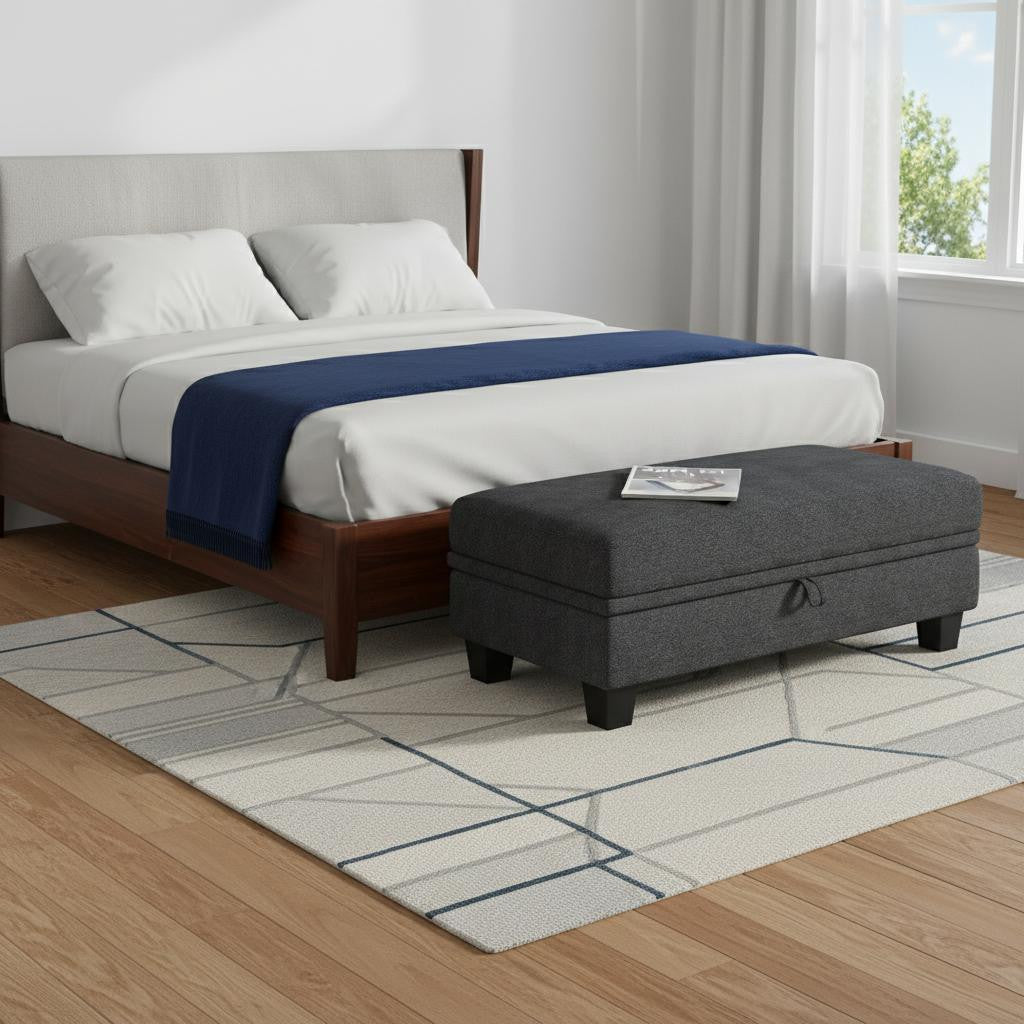 46" Gray and Black Chenille Storage Ottoman