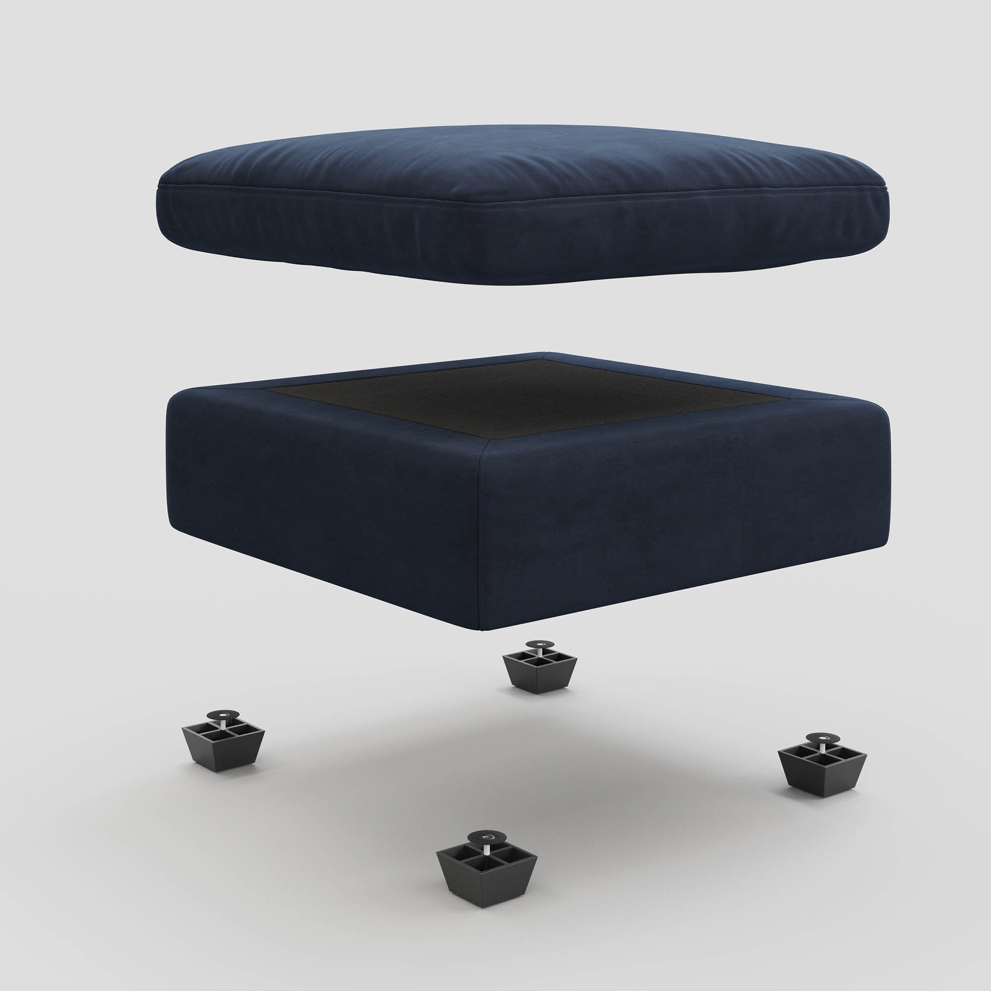 32" Blue and Black Velvet Ottoman