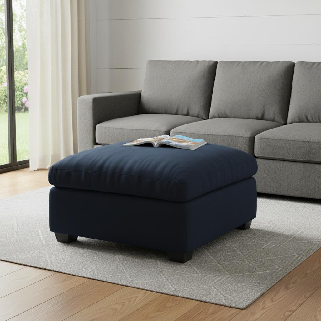 32" Blue and Black Velvet Ottoman