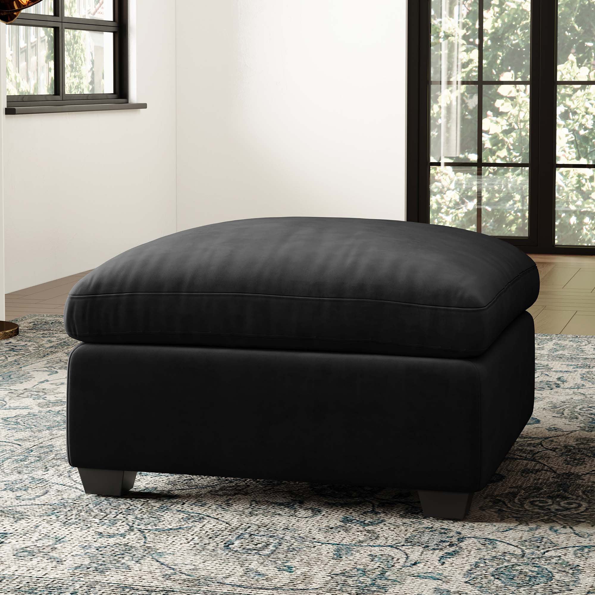 32" Black Velvet Ottoman
