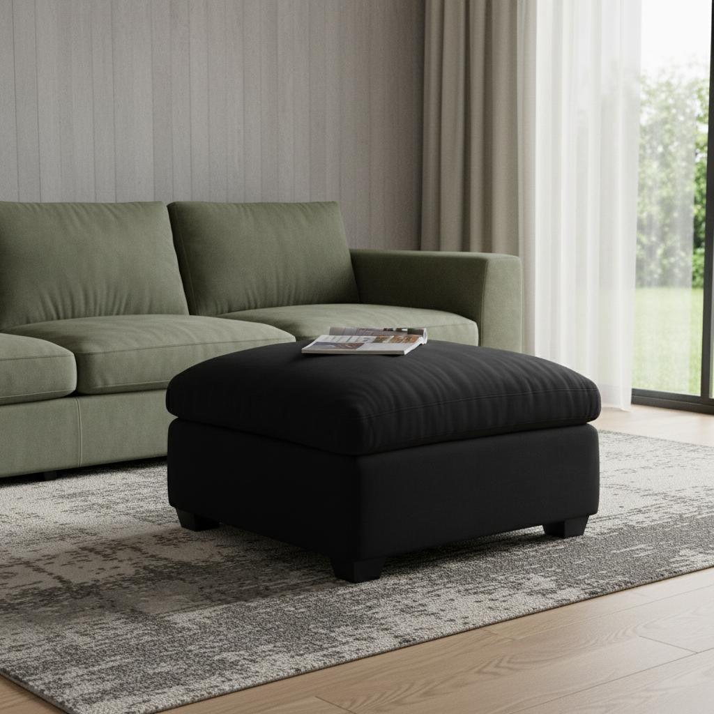 32" Black Velvet Ottoman
