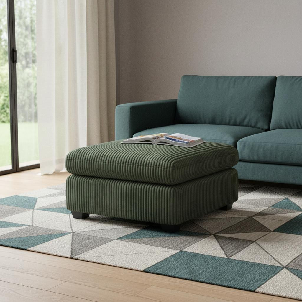 32" Green and Black Corduroy Ottoman