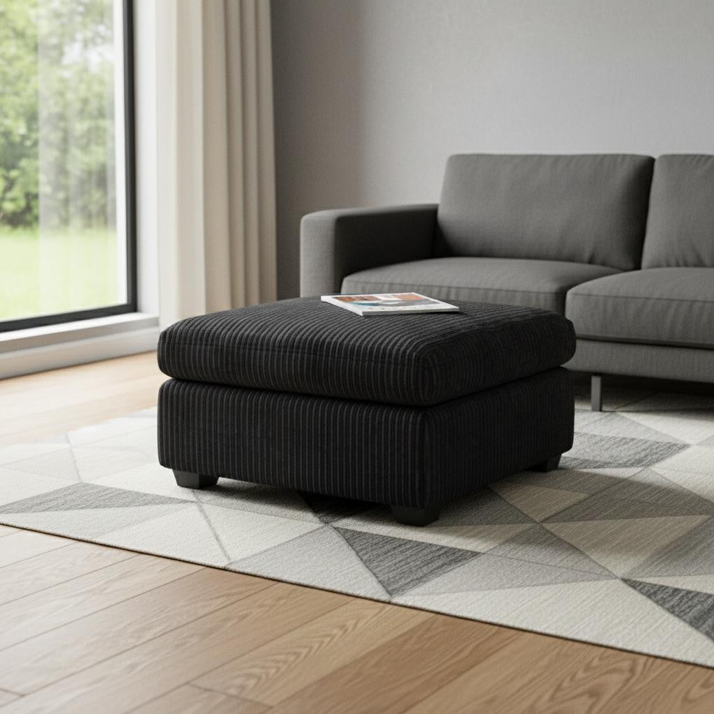32" Charcoal and Black Corduroy Ottoman