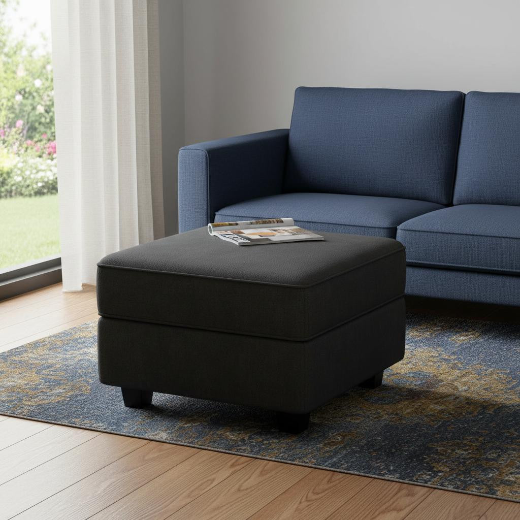26" Black Polyester Blend Storage Ottoman