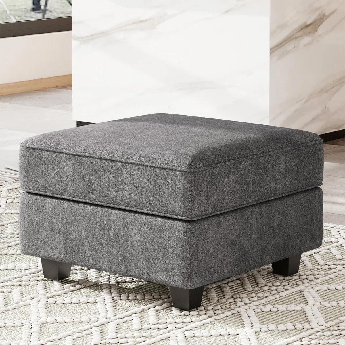 26" Gray and Black Polyester Blend Storage Ottoman