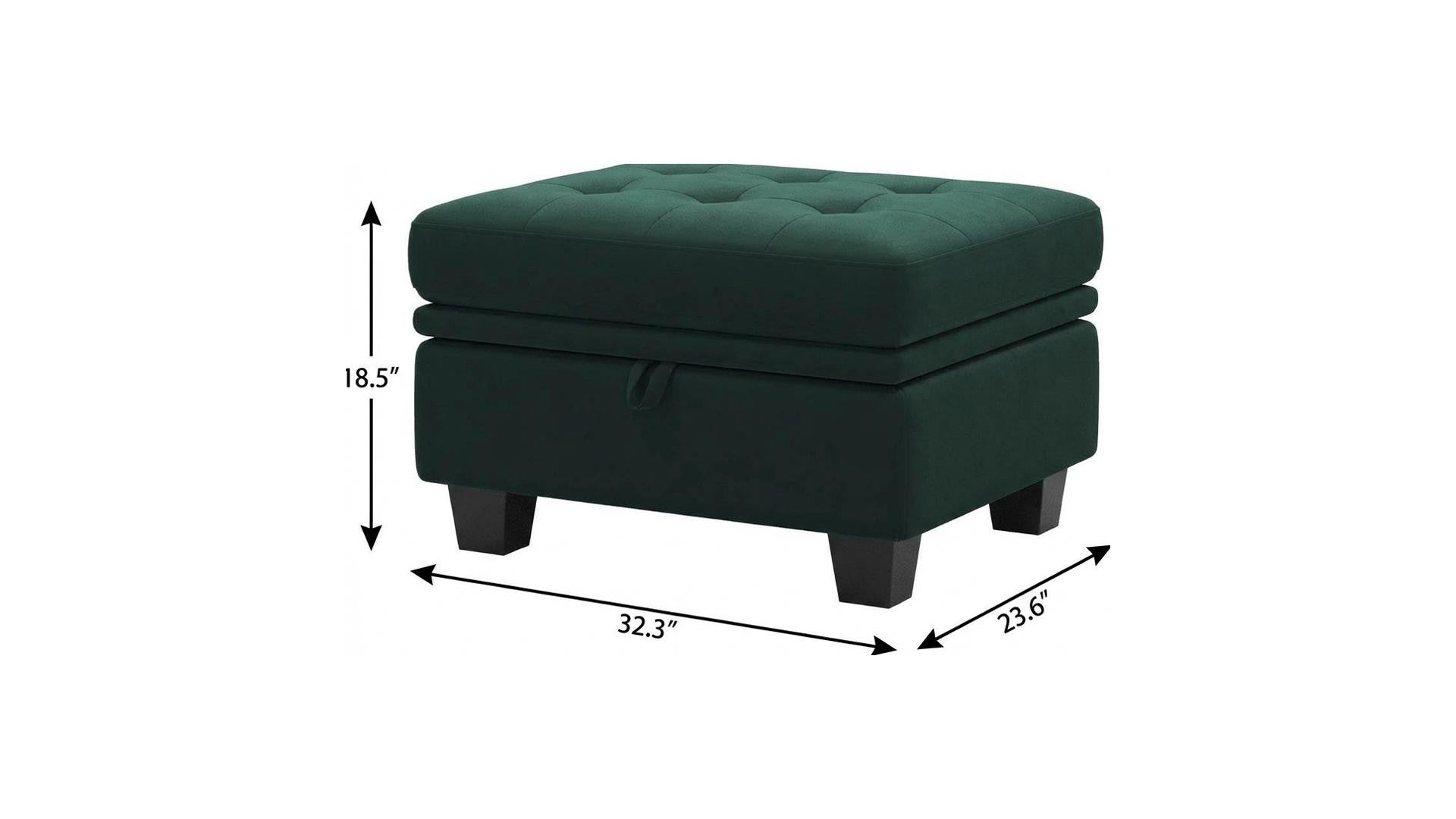 32" Green and Black Velvet Tufted Storage Ottoman