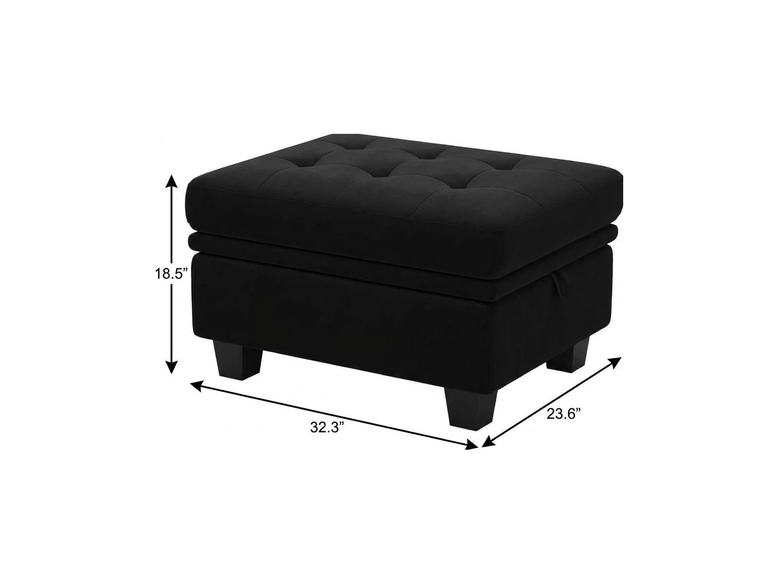 32" Black Velvet Tufted Storage Ottoman