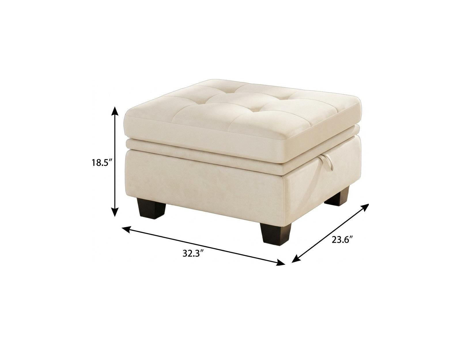 32" Beige and Black Velvet Tufted Storage Ottoman