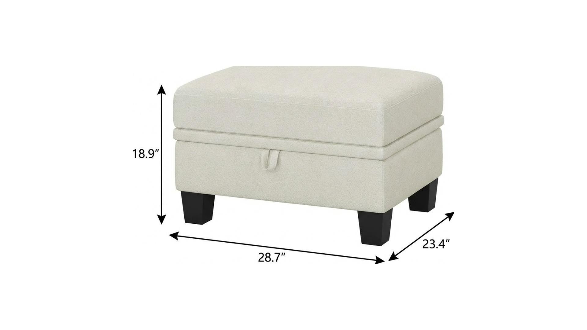 29" Beige and Black Chenille Storage Ottoman