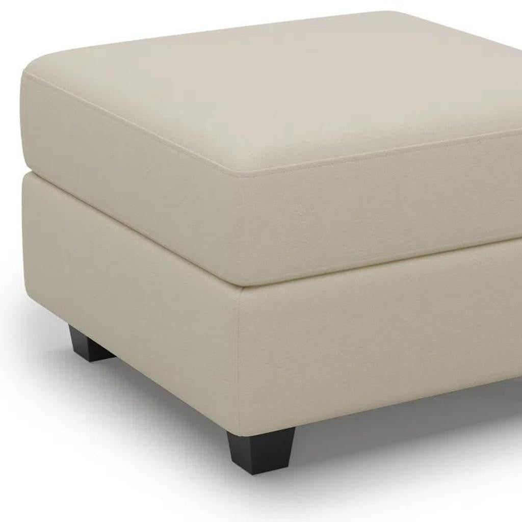 26" Beige and Black Faux Leather Storage Ottoman
