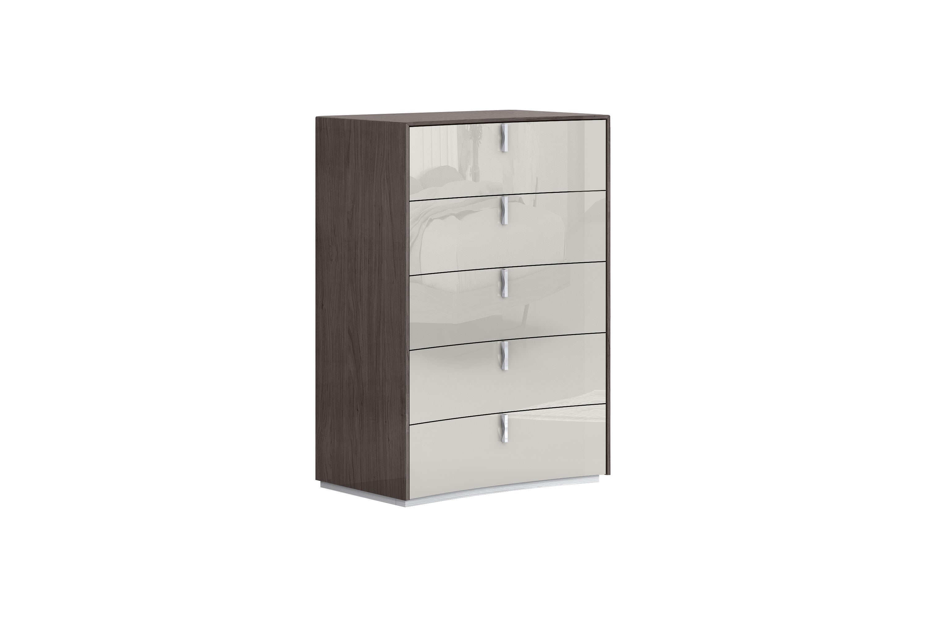 31" Chestnut And Light Gray Wood Five Drawer Dresser