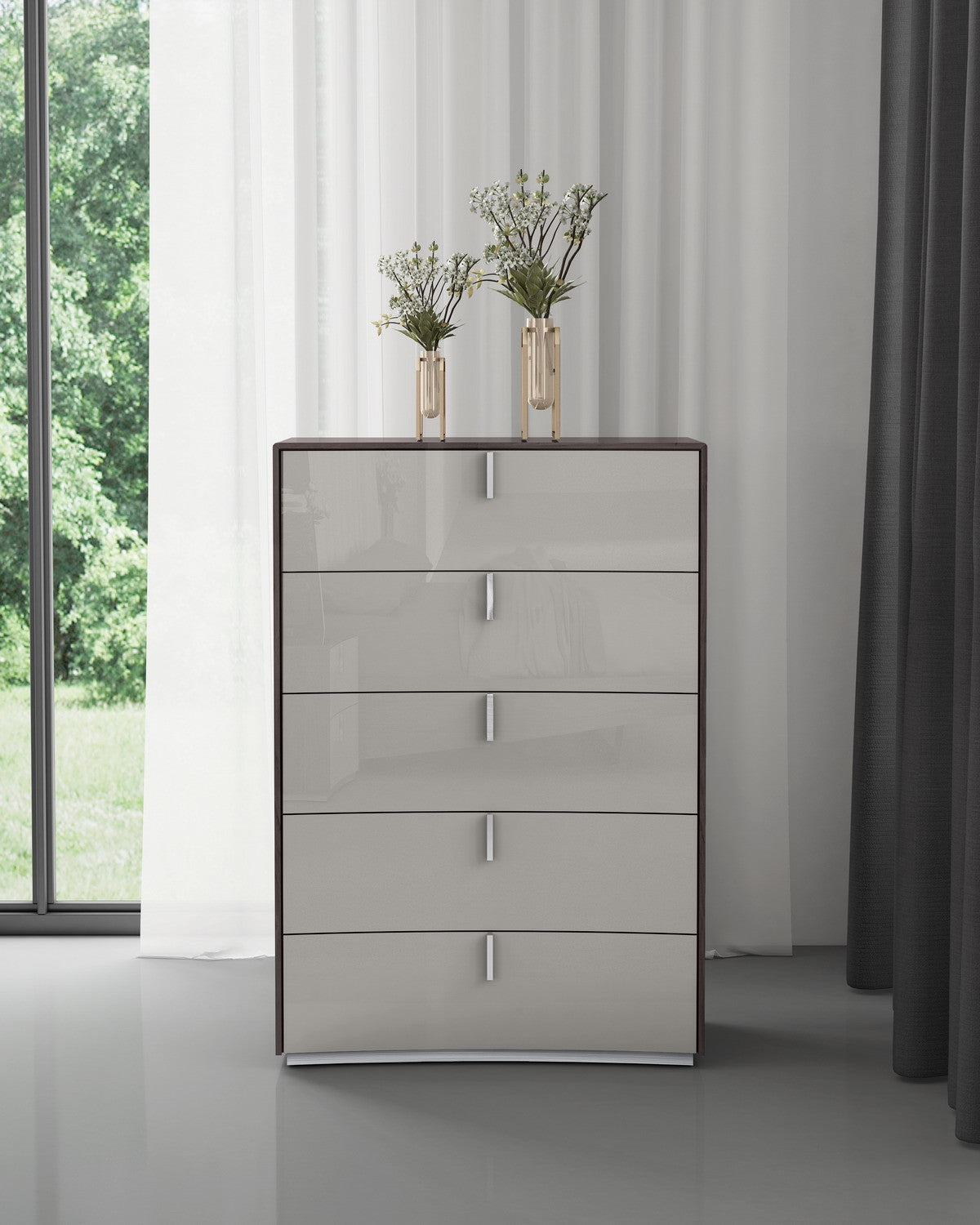 31" Chestnut And Light Gray Wood Five Drawer Dresser