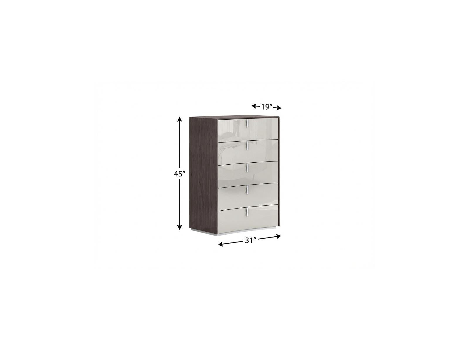 31" Chestnut And Light Gray Wood Five Drawer Dresser