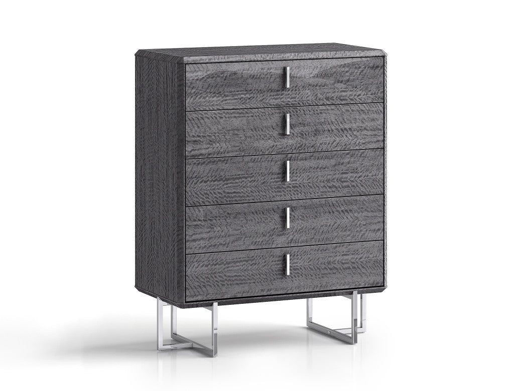 38" Gray Wood Five Drawer Dresser