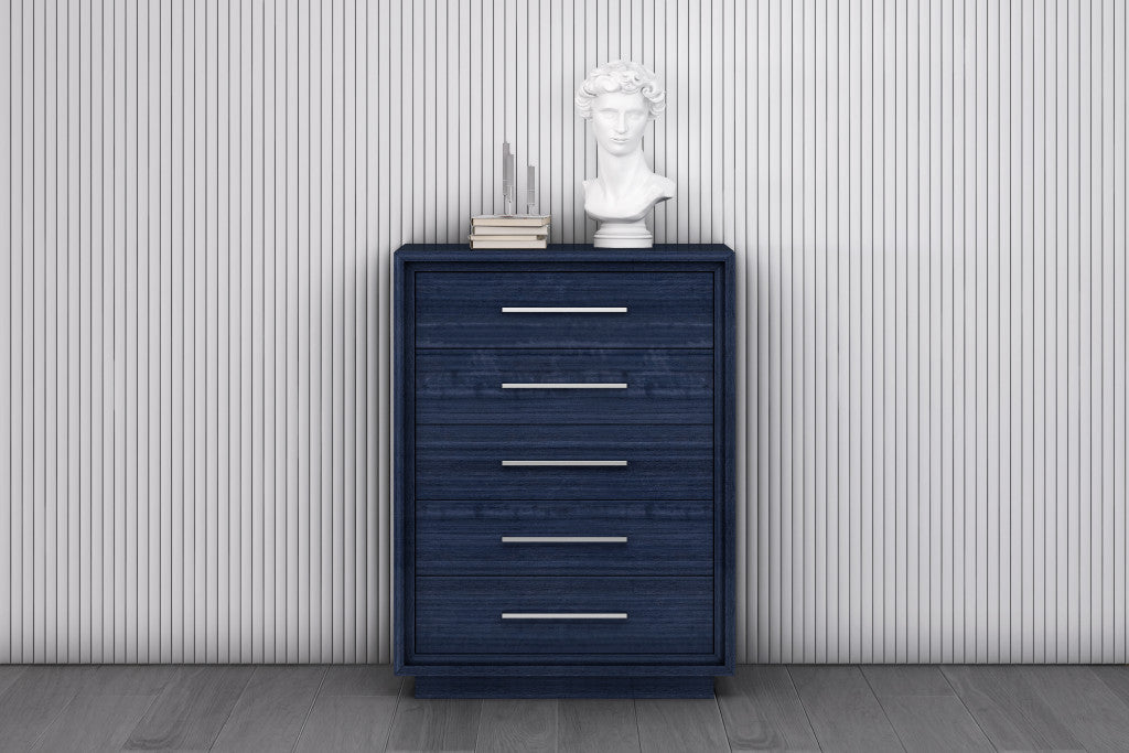36" Blue Wood Five Drawer Gentlemens Chest