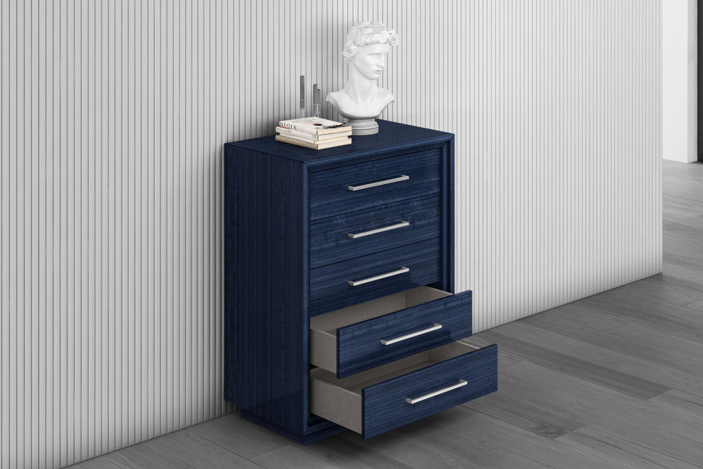 36" Blue Wood Five Drawer Gentlemens Chest