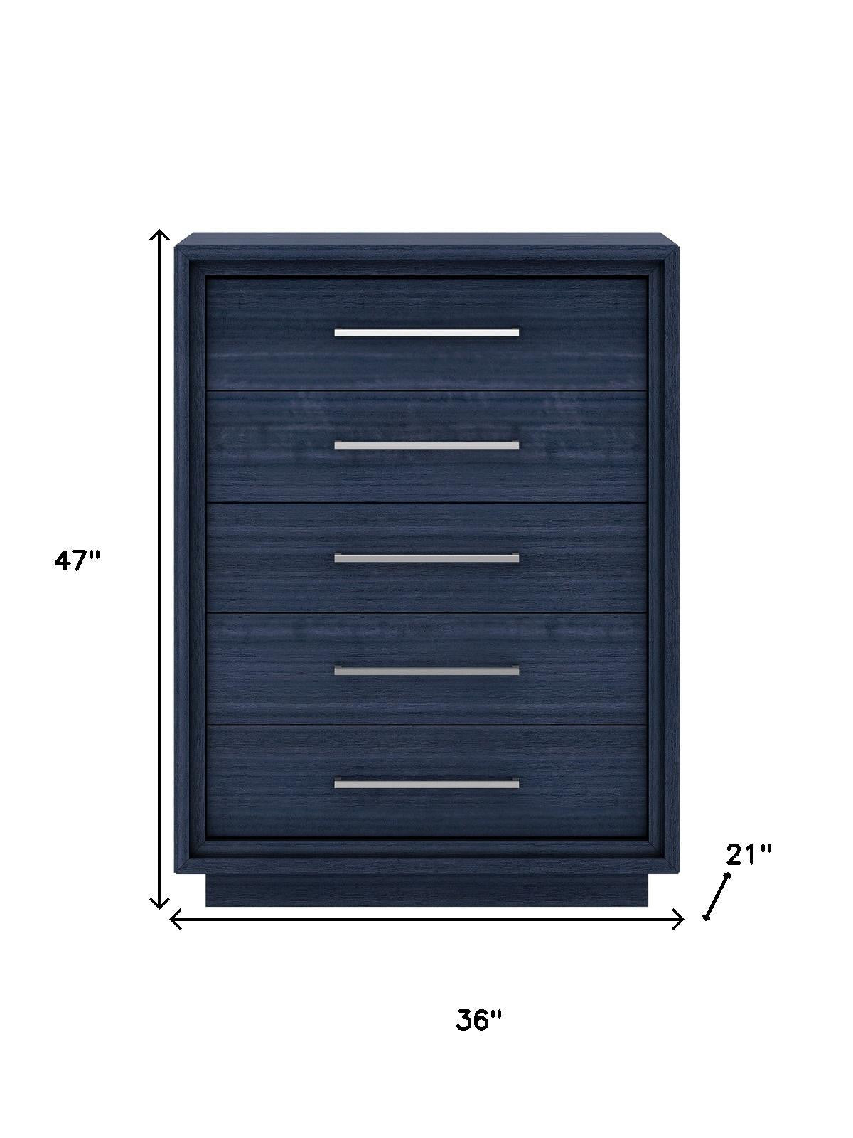 36" Blue Wood Five Drawer Gentlemens Chest