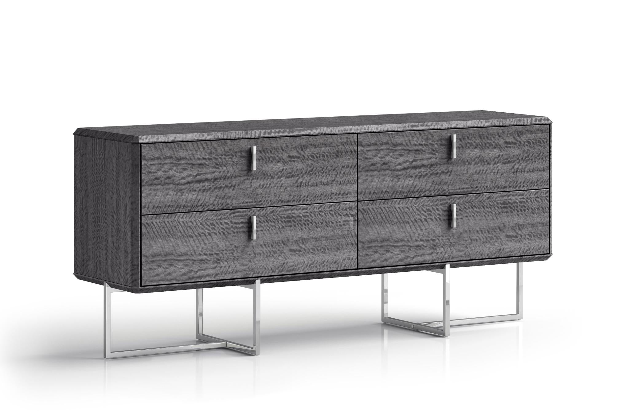 70" Gray Wood Four Drawer Double Dresser