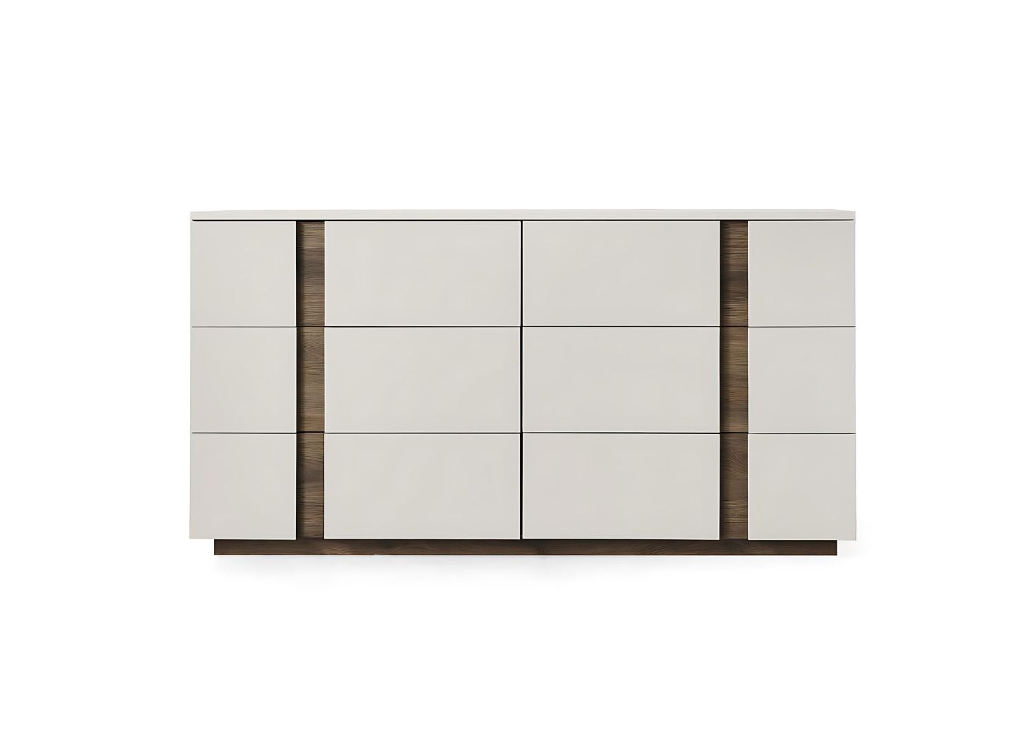 60" Light Gray And Walnut Wood Six Drawer Double Dresser